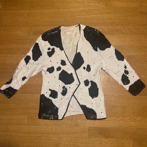 The Vintage Twin black and white sequin Jacket with shoulder pads - Picture 1 of 2